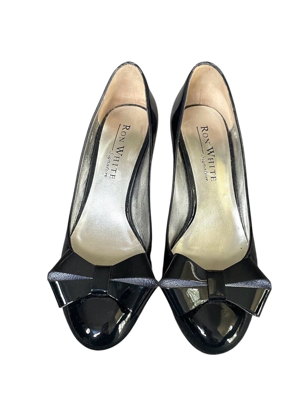 RON WHITE Dark Blue Patent Leather Bow Pumps 37.5